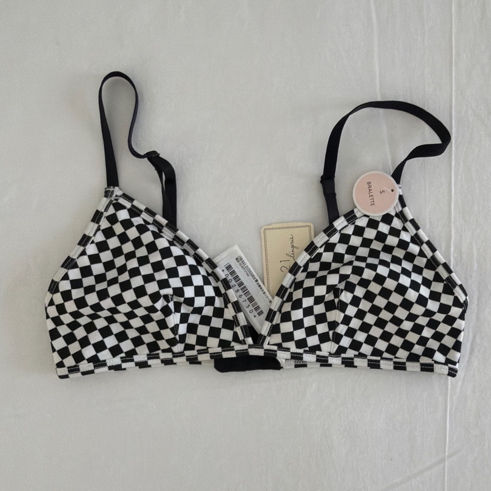 Forever 21 Lingerie Black White Checkered Triangle Bralette NWT Women Small